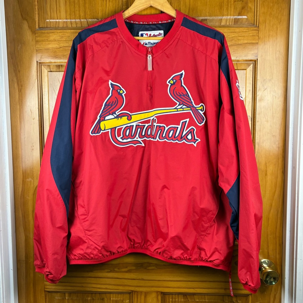 Majestic St Louis Cardinals MLB Quarter Zip Windbreaker Red Mens Large